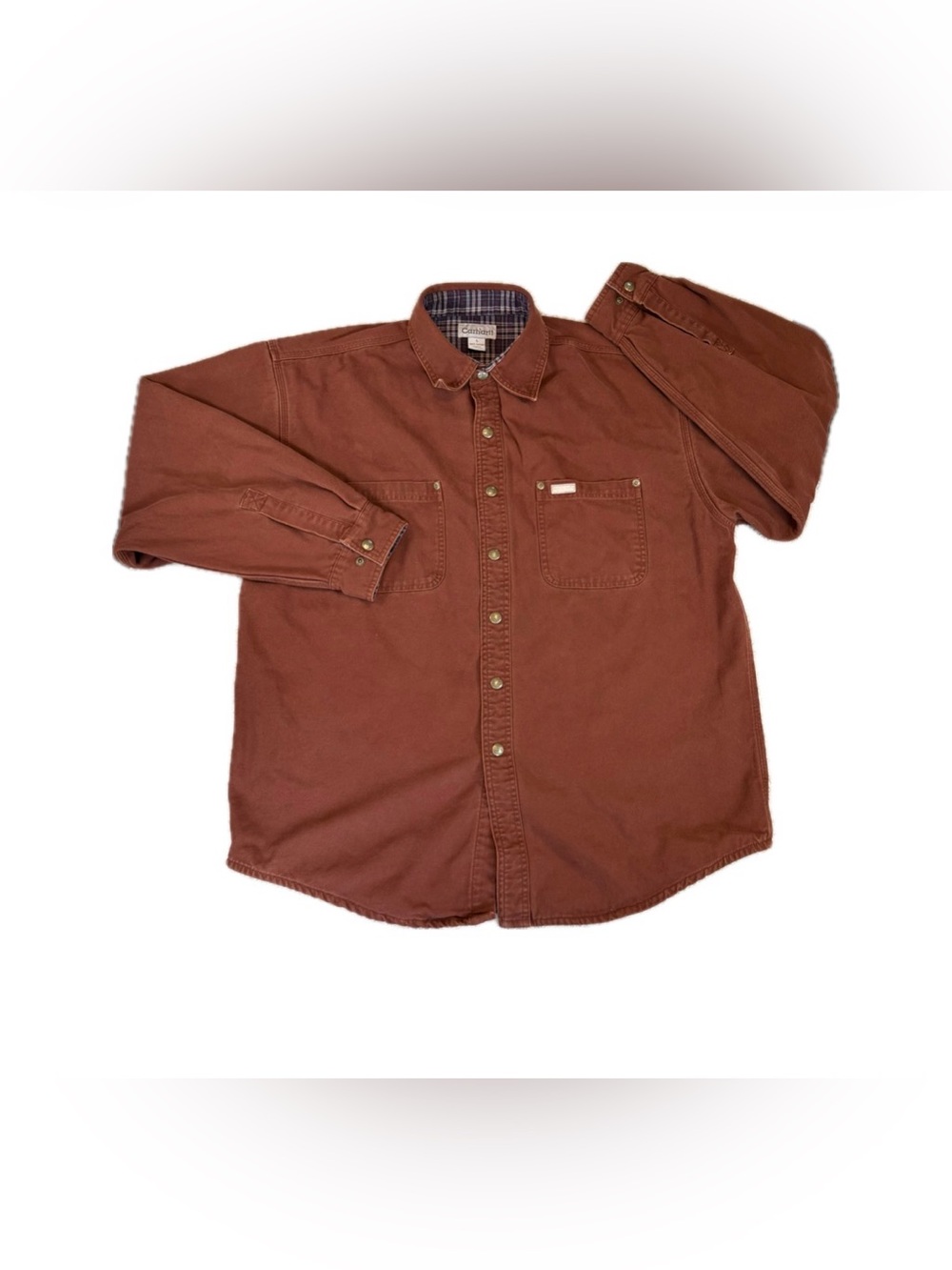 Vintage Carhartt Canvas Flannel Lined Shirt Barn Jacket Boxy Brick Red Large